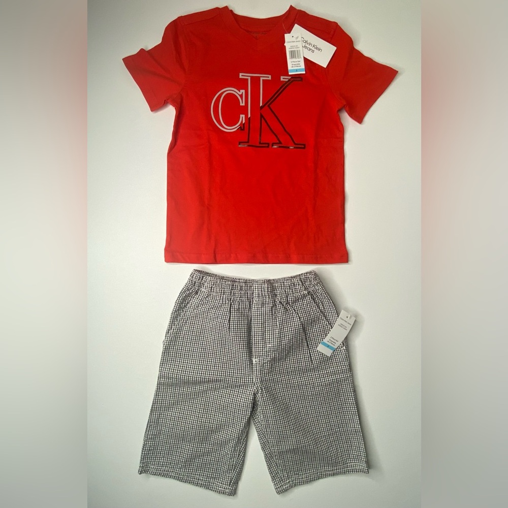Calvin Klein Jeans (2) Piece Set Shirt Red Shorts Kids Boys Size 5